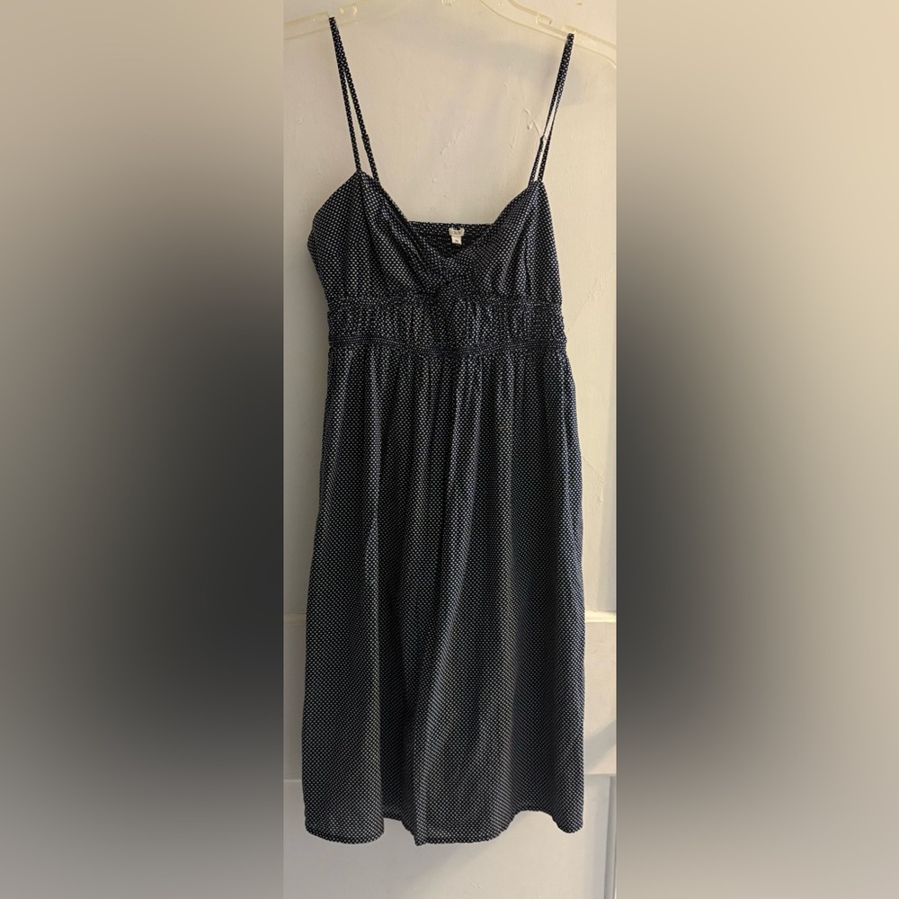 J Crew Navy And White Printed Dress Adjustable Straps Smocking Details Medium